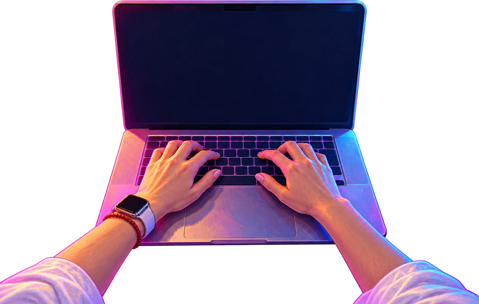 Hands typing website code on a laptop — website development