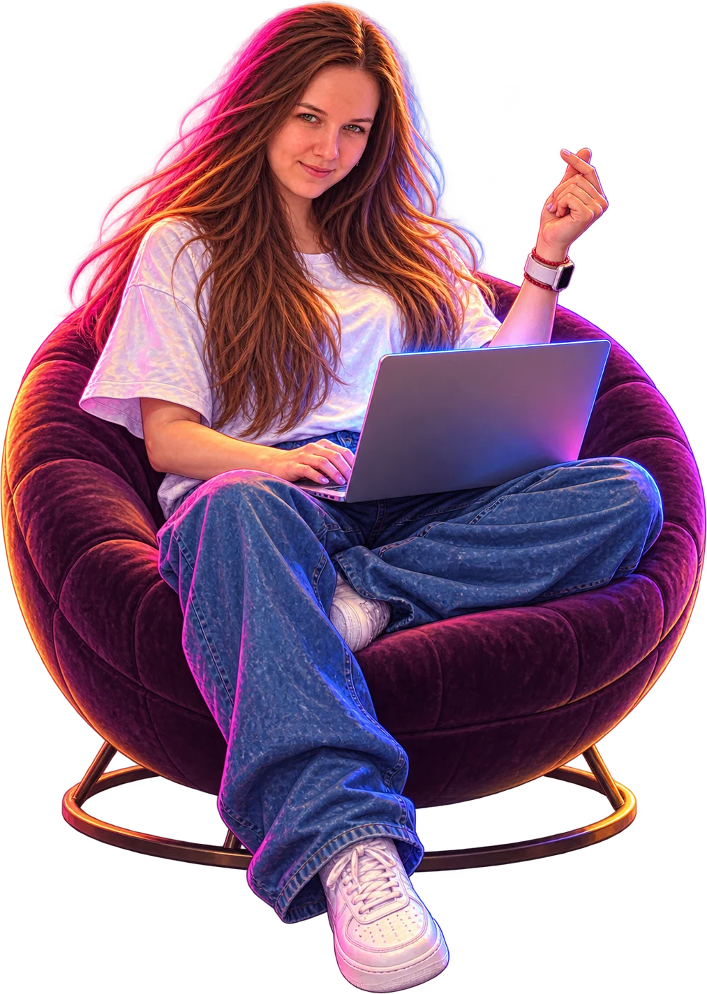 Anna Haiduk with a laptop after a website launch